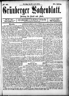 Grünberger Wochenblatt: Zeitung für Stadt und Land, No. 90. (26. Juli 1892)