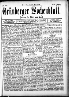 Grünberger Wochenblatt: Zeitung für Stadt und Land, No. 91. (28. Juli 1892)