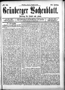 Grünberger Wochenblatt: Zeitung für Stadt und Land, No. 93. (2. August 1892)