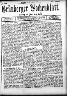 Grünberger Wochenblatt: Zeitung für Stadt und Land, No. 96. (9. August 1892)