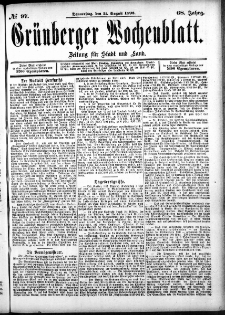 Grünberger Wochenblatt: Zeitung für Stadt und Land, No. 97. (11. August 1892)