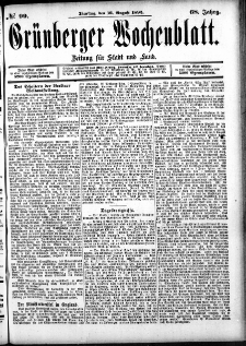 Grünberger Wochenblatt: Zeitung für Stadt und Land, No. 99. (16. August 1892)