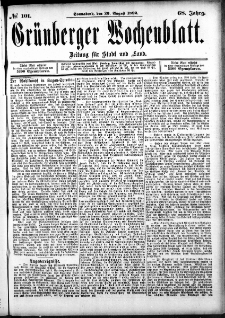 Grünberger Wochenblatt: Zeitung für Stadt und Land, No. 101. (20. August 1892)