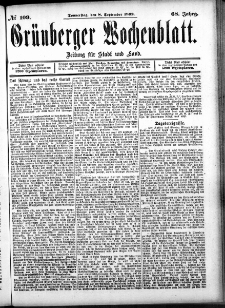 Grünberger Wochenblatt: Zeitung für Stadt und Land, No. 109. (8. September 1892)
