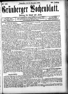 Grünberger Wochenblatt: Zeitung für Stadt und Land, No. 112. (15. September 1892)