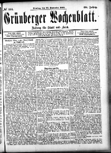 Grünberger Wochenblatt: Zeitung für Stadt und Land, No. 114. (20. September 1892)
