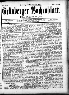 Grünberger Wochenblatt: Zeitung für Stadt und Land, No. 115. (22. September 1892)