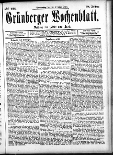 Grünberger Wochenblatt: Zeitung für Stadt und Land, No. 124. (13. October 1892)