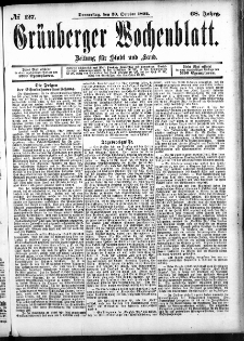 Grünberger Wochenblatt: Zeitung für Stadt und Land, No. 127. (20. October 1892)