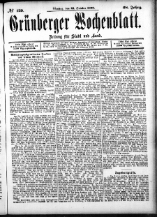 Grünberger Wochenblatt: Zeitung für Stadt und Land, No. 129. (25. October 1892)