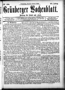 Grünberger Wochenblatt: Zeitung für Stadt und Land, No. 130. (27. October 1892)