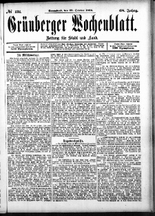 Grünberger Wochenblatt: Zeitung für Stadt und Land, No. 131. (29. October 1892)