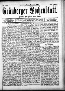Grünberger Wochenblatt: Zeitung für Stadt und Land, No. 133. (3. November 1892)