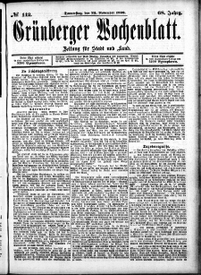 Grünberger Wochenblatt: Zeitung für Stadt und Land, No. 142. (24. November 1892)