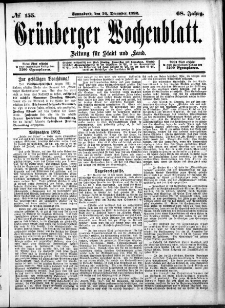 Grünberger Wochenblatt: Zeitung für Stadt und Land, No. 155. (24. December 1892)