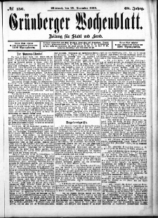 Grünberger Wochenblatt: Zeitung für Stadt und Land, No. 156. (28. December 1892)