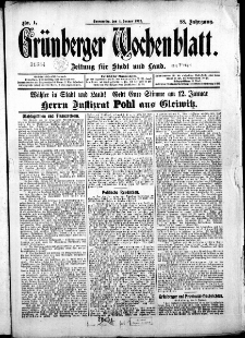 Grünberger Wochenblatt: Zeitung für Stadt und Land, No. 1. ( 4. Januar 1912 )