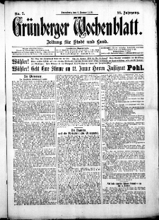 Grünberger Wochenblatt: Zeitung für Stadt und Land, No. 2. ( 6. Januar 1912 )