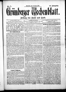 Grünberger Wochenblatt: Zeitung für Stadt und Land, No. 1. ( 4. Januar 1912 )