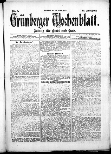 Grünberger Wochenblatt: Zeitung für Stadt und Land, No. 8. ( 20. Januar 1912 )