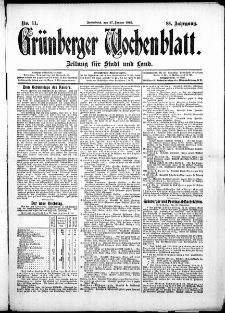 Grünberger Wochenblatt: Zeitung für Stadt und Land, No. 11. ( 27. Januar 1912 )