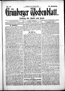 Grünberger Wochenblatt: Zeitung für Stadt und Land, No. 14. ( 3. Februar 1912 )