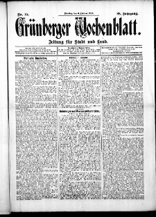 Grünberger Wochenblatt: Zeitung für Stadt und Land, No. 15. ( 6. Februar 1912 )
