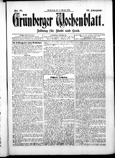 Grünberger Wochenblatt: Zeitung für Stadt und Land, No. 16. ( 8. Februar 1912 )