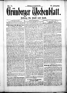 Grünberger Wochenblatt: Zeitung für Stadt und Land, No. 21. ( 20. Februar 1912 )