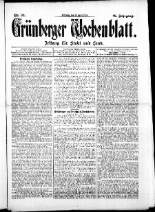 Grünberger Wochenblatt: Zeitung für Stadt und Land, No. 39. ( 2. April 1912 )