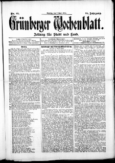 Grünberger Wochenblatt: Zeitung für Stadt und Land, No. 41. ( 7. April 1912 )