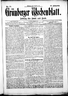 Grünberger Wochenblatt: Zeitung für Stadt und Land, No. 42. ( 10. April 1912 )