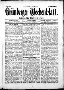 Grünberger Wochenblatt: Zeitung für Stadt und Land, No. 43. ( 11. April 1912 )