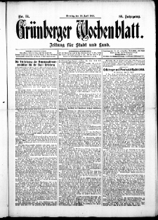 Grünberger Wochenblatt: Zeitung für Stadt und Land, No. 51. ( 30. April 1912 )