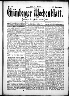 Grünberger Wochenblatt: Zeitung für Stadt und Land, No. 54. ( 7. Mai 1912 )