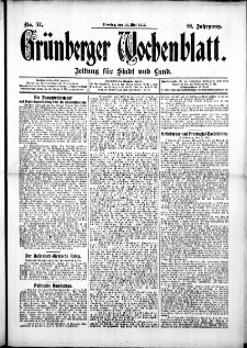 Grünberger Wochenblatt: Zeitung für Stadt und Land, No. 57. ( 14. Mai 1912 )