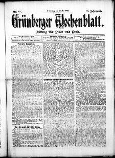 Grünberger Wochenblatt: Zeitung für Stadt und Land, No. 61. ( 23. Mai 1912 )
