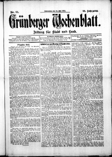 Grünberger Wochenblatt: Zeitung für Stadt und Land, No. 62. ( 25. Mai 1912 )