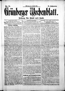 Grünberger Wochenblatt: Zeitung für Stadt und Land, No. 63. ( 29. Mai 1912 )