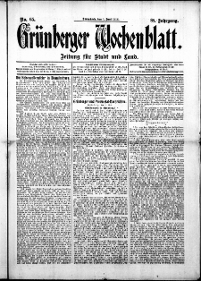 Grünberger Wochenblatt: Zeitung für Stadt und Land, No. 65. ( 1. Juni 1912 )