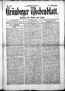Grünberger Wochenblatt: Zeitung für Stadt und Land, No. 66. ( 4. Juni 1912 )