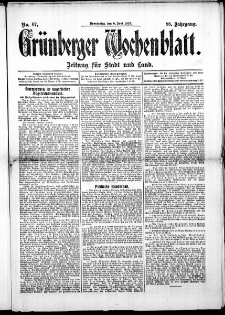 Grünberger Wochenblatt: Zeitung für Stadt und Land, No. 67. ( 6. Juni 1912 )