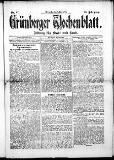 Grünberger Wochenblatt: Zeitung für Stadt und Land, No. 67. ( 6. Juni 1912 )