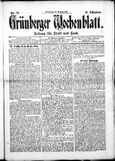 Grünberger Wochenblatt: Zeitung für Stadt und Land, No. 70. ( 13. Juni 1912 )
