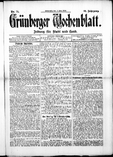 Grünberger Wochenblatt: Zeitung für Stadt und Land, No. 71. ( 15. Juni 1912 )