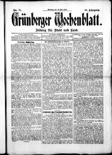 Grünberger Wochenblatt: Zeitung für Stadt und Land, No. 72. ( 18. Juni 1912 )