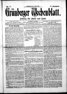 Grünberger Wochenblatt: Zeitung für Stadt und Land, No. 77. ( 29. Juni 1912 )