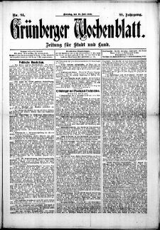 Grünberger Wochenblatt: Zeitung für Stadt und Land, No. 84. ( 16. Julii 1912 )
