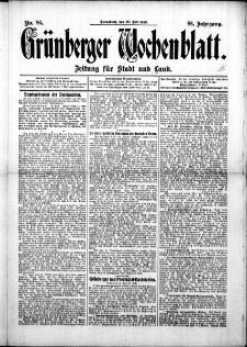 Grünberger Wochenblatt: Zeitung für Stadt und Land, No. 86. ( 20. Julii 1912 )