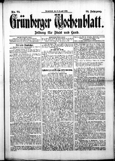 Grünberger Wochenblatt: Zeitung für Stadt und Land, No. 92. ( 3. August 1912 )